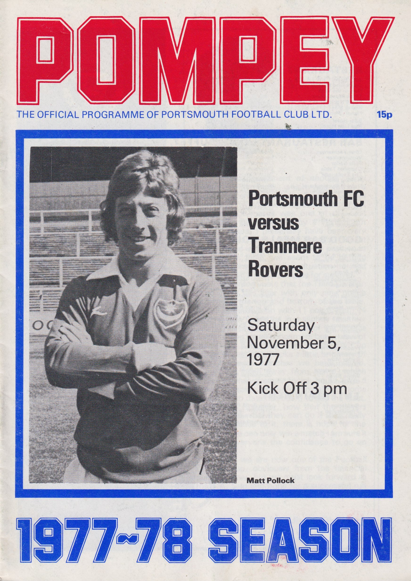Portsmouth v Tranmere Rovers match programme